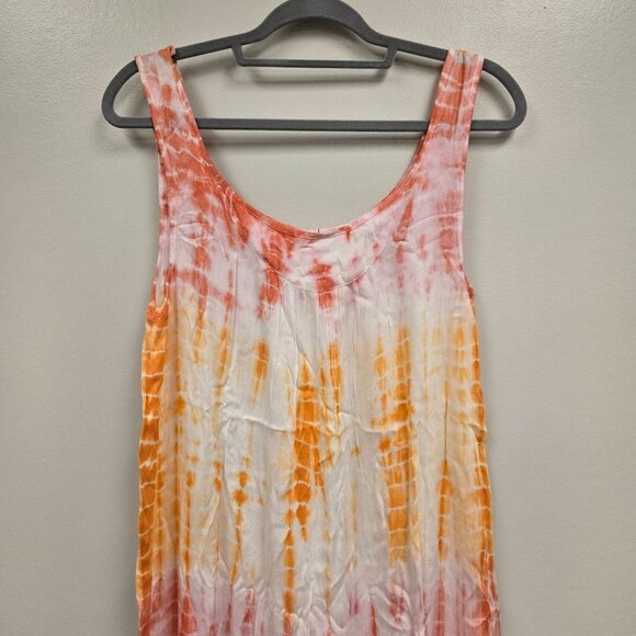 Raviya Tie-Dye Sleeveless Maxi Dress M Rayon Orange White Boho Style Beachy Vaca - Picture 7 of 8